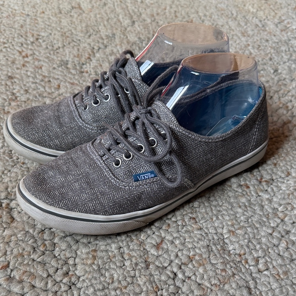 Vans Gray Herringbone Canvas Low-Top Sneakers